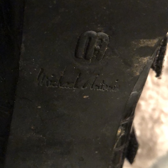 Micheal Antonio size 10 black faux alligator and gray suede platform heel - Picture 9 of 16